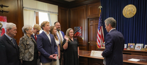 Middle Georgia State University’s Betsy McDaniel being sworn in by Governor Brian Kemp. 